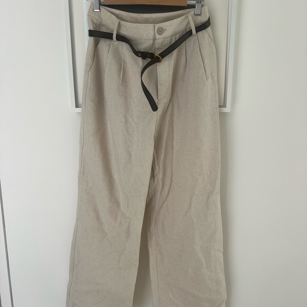 Beige Trousers with Black Belt
